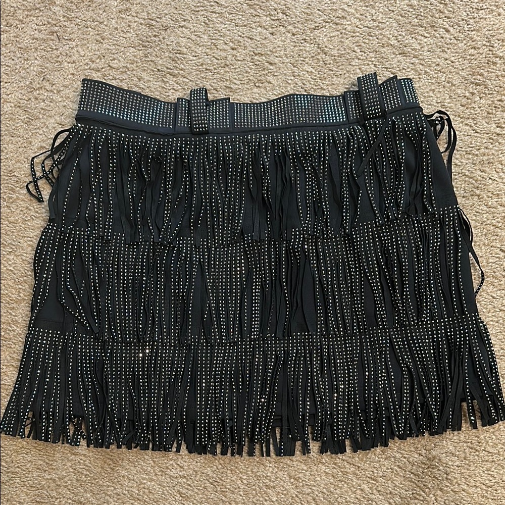 Black Fringe Skort with Studded Details